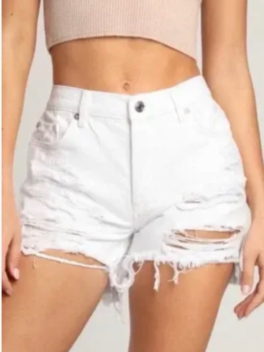 Free People White Distressed Cutoff Jean Shorts